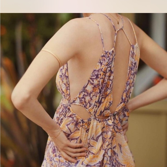 Anthropologie Purple and Yellow Maxi Sundress with Halter Neckline - Picture 2 of 5